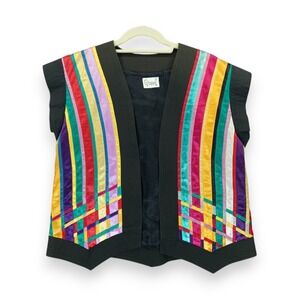 Vintage Girasol Rainbow Folk Vest Medium Southwestern Mexico Open Front